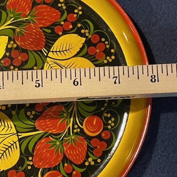 Vintage strawberries decorative plate - Khokhloma Painting Russian - Picture 2 of 12